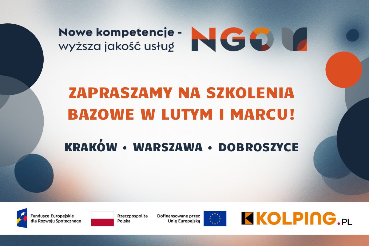 plakat z napisem: Zapraszamy na szkolenia bazowe w lutym i marcu